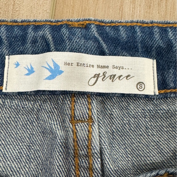 NWT Her Entire Name Is Grace Asymmetrical Button Denim Midi Skirt - Picture 3 of 5